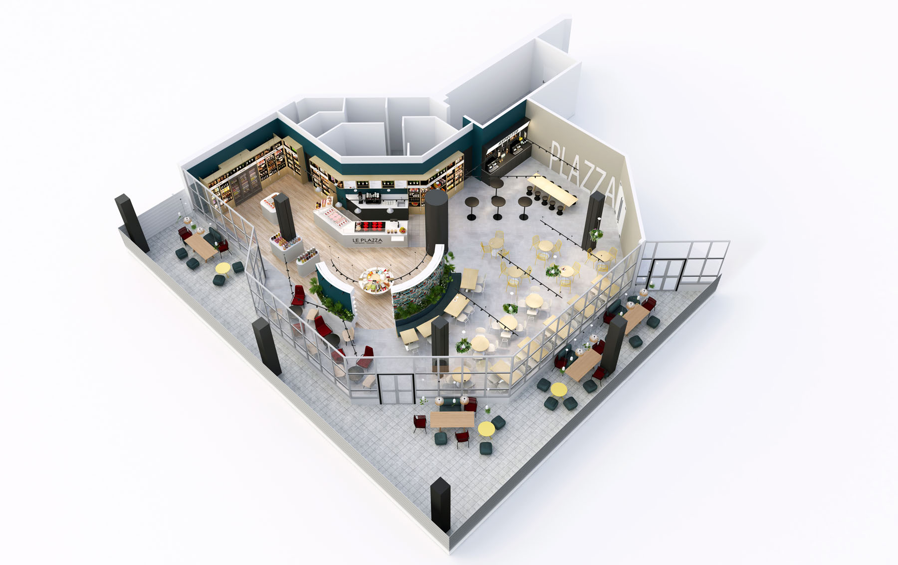 3D Rendering for a cafeteria and shop